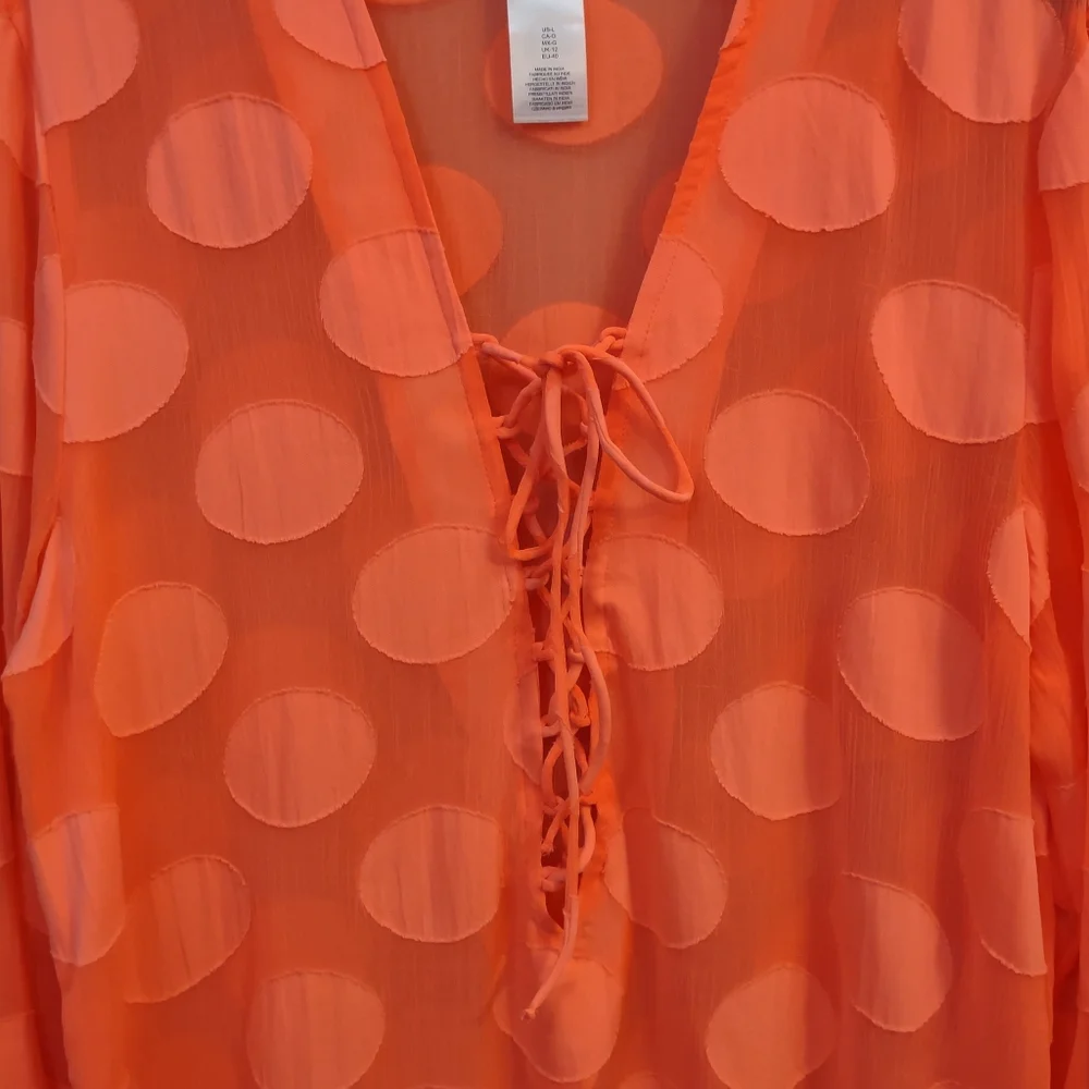 ​La Blanca Coral Neon Orange Polka Dot Sheer Swim Cover Up Size Large - Picture 5 of 11